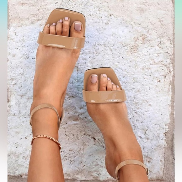 Coziavenue Classic Open Square Toe Ankle Strap Stiletto Kitten Heel | NEW!!👡 - Picture 3 of 5